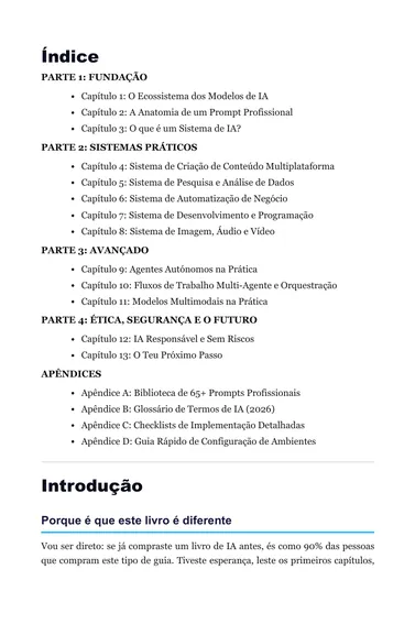 Página do livro: Índice: 4 partes, 13 capítulos e 4 apêndices
